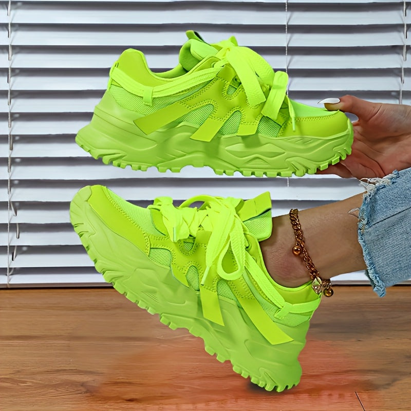Women's Pink Chunky Sneakers - Breathable Mesh Dad Shoes, Comfortable EVA Cushioned Running & Skateboarding Shoes for All-Day Wear, Casual Fashion Outdoor Sports Footwear, Sporty Walking Shoes | Trendy Dad Shoes | EVA Cushion
